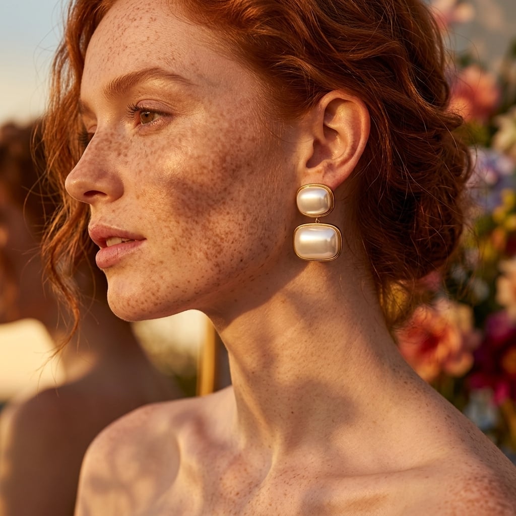 Boucles d'oreilles pendantes à cabochons perle de synthèse en acier inoxydable porté | Bloom × Blaze