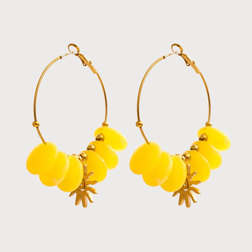 Boucles d'oreilles créoles à pastilles de résine et acier inoxydable | Bloom × Blaze