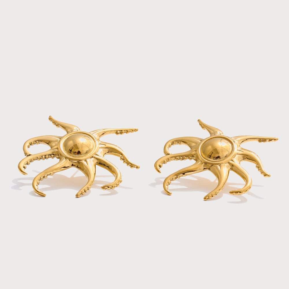 Boucles d'oreilles pieuvre stylisée en acier inoxydable | Bloom × Blaze