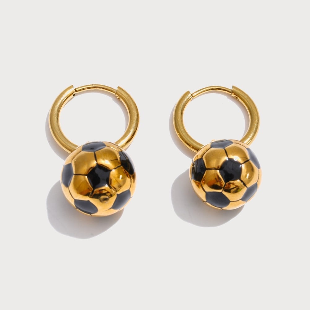 Boucles d'oreilles créoles ballon de football en acier inoxydable doré | Bloom × Blaze