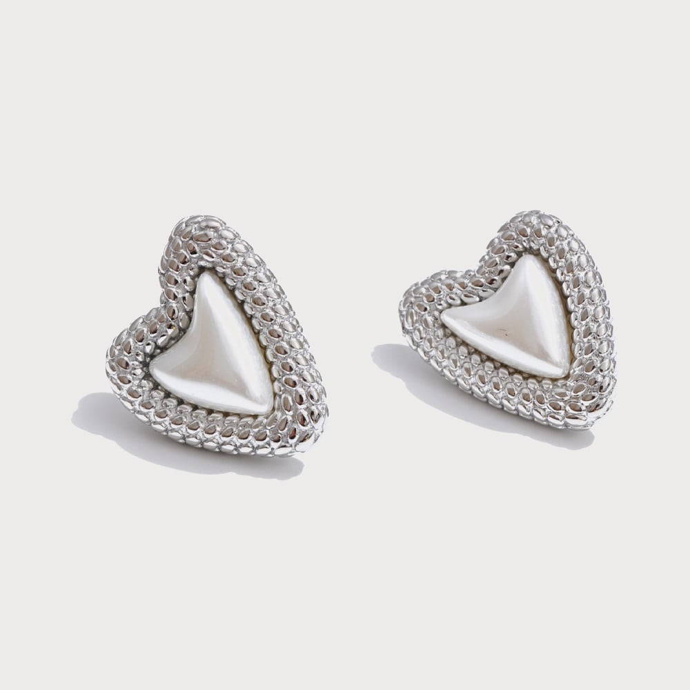 Boucles d'oreilles cœur à perle de synthèse en acier inoxydable | Bloom × Blaze