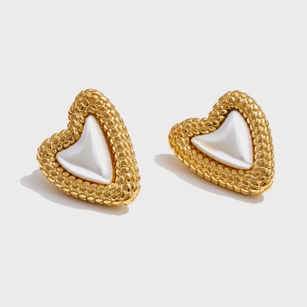 Boucles d'oreilles cœur à perle de synthèse en acier inoxydable | Bloom × Blaze