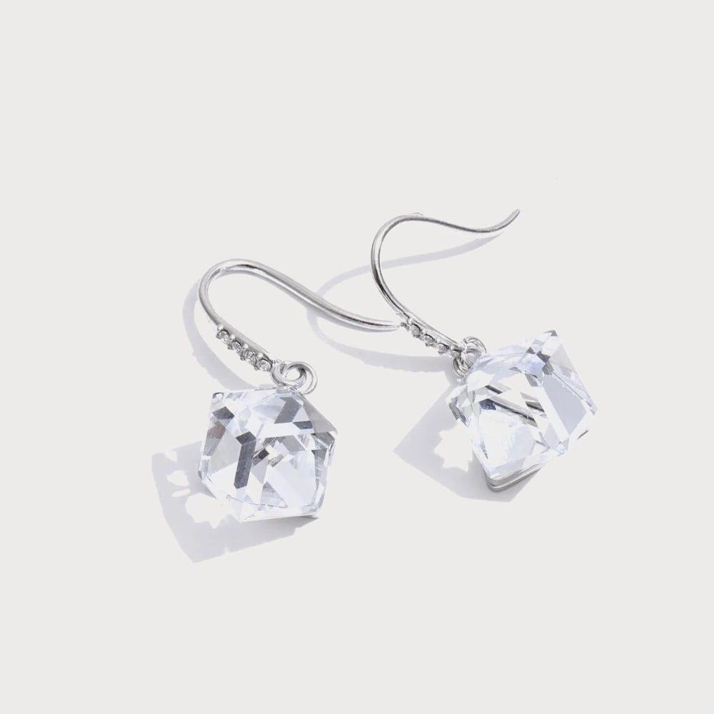 Boucles d'oreilles pendantes à crochet pavé de strass en acier inoxydable — coloris Argenté blanc | Bloom × Blaze