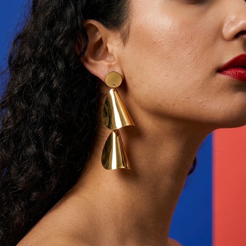 Boucles d'oreilles pendantes pétales ondulés en acier inoxydable porté | Bloom × Blaze