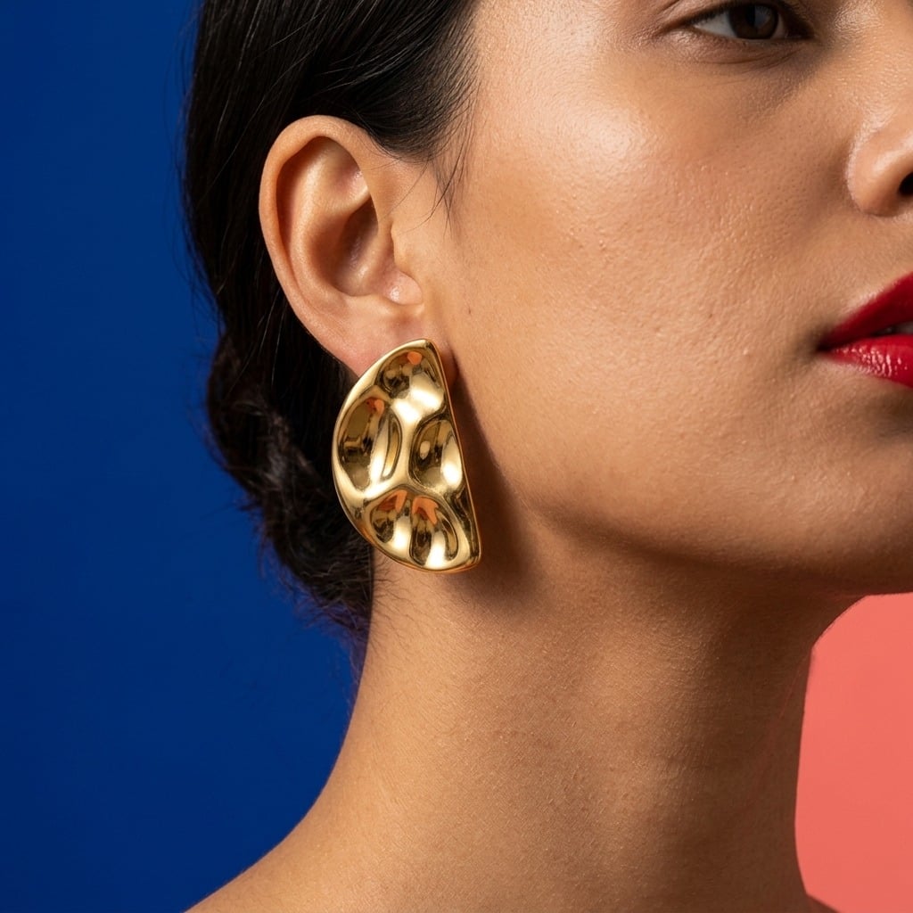 Boucles d'oreilles demi-lune martelées en acier inoxydable porté | Bloom × Blaze