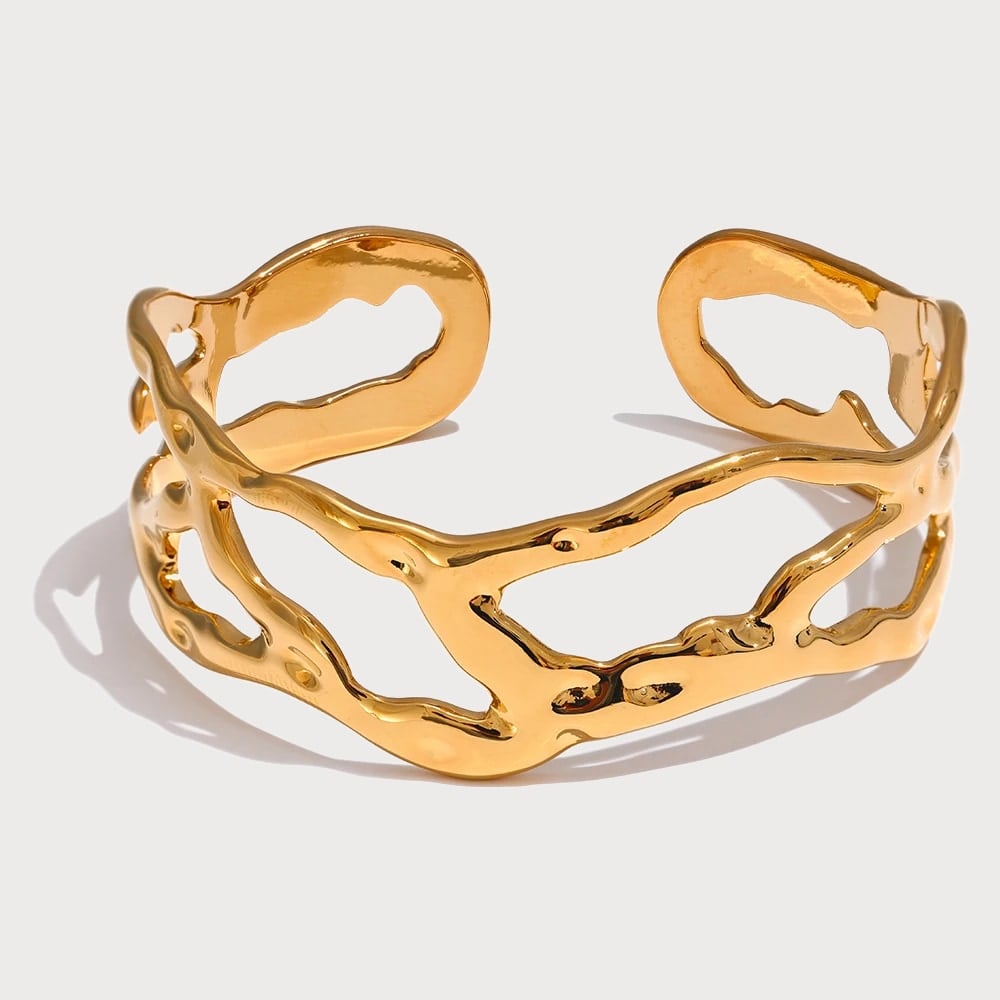 Bracelet manchette large en acier inoxydable — coloris Doré | Bloom × Blaze