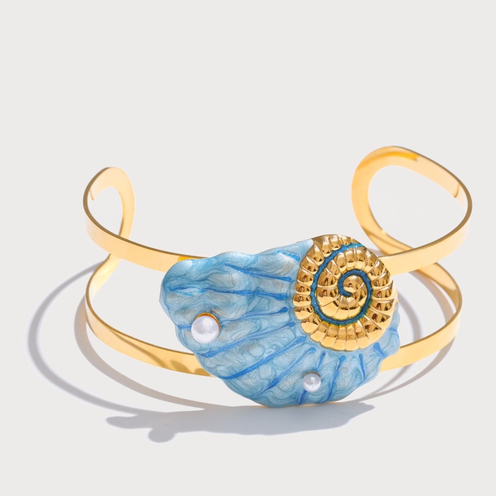 Manchette coquille à étoile de mer émaillée en acier inoxydable doré | Bloom × Blaze