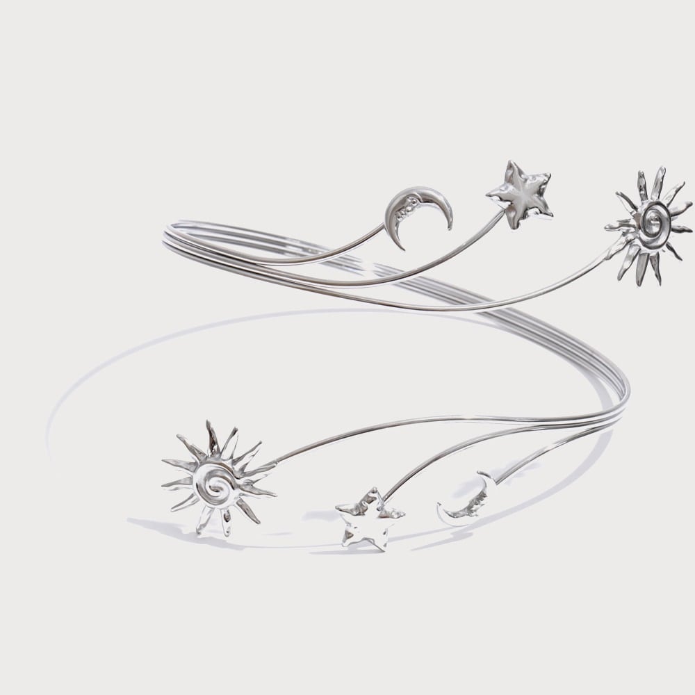 Bracelet de bras enroulé soleils, étoiles et lunes en acier inoxydable | Bloom × Blaze