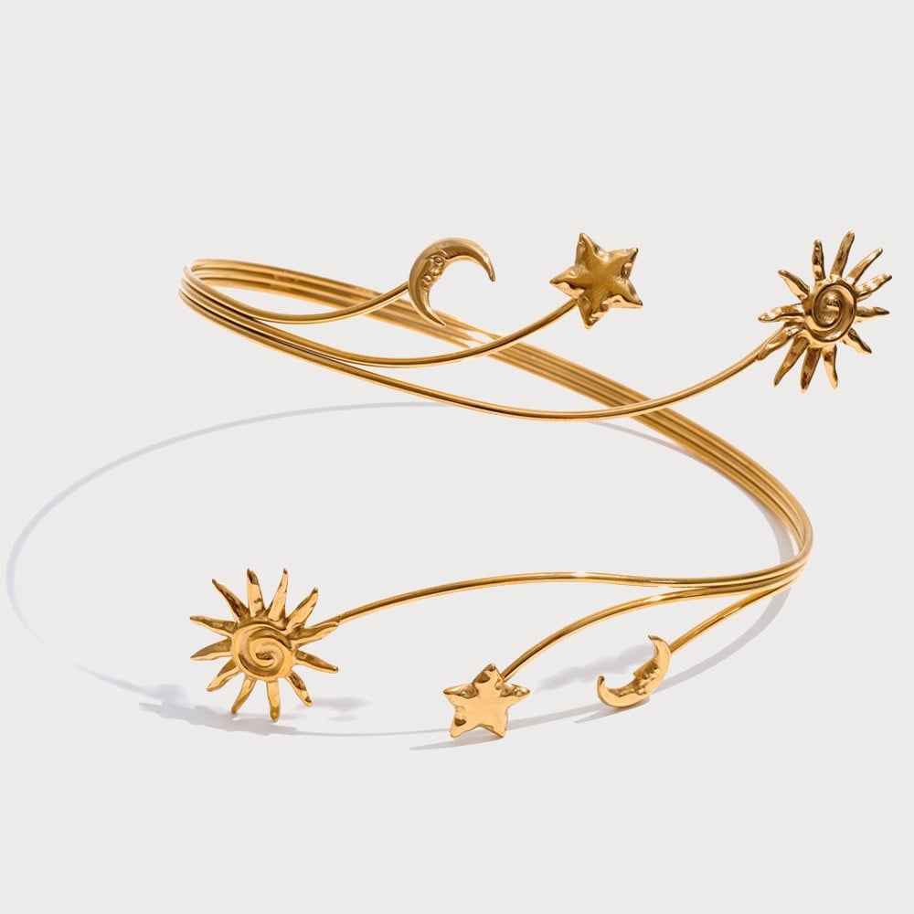 Bracelet de bras enroulé soleils, étoiles et lunes en acier inoxydable | Bloom × Blaze