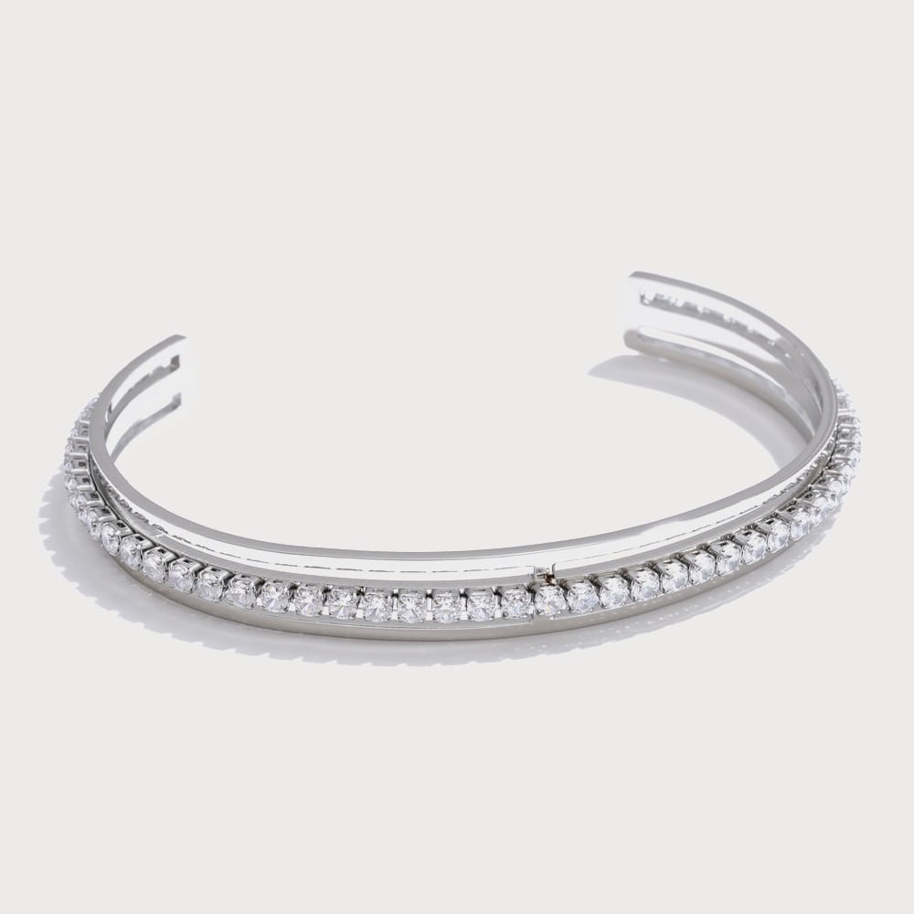 Bracelet jonc ouvert pavé de zircones en acier inoxydable | Bloom × Blaze