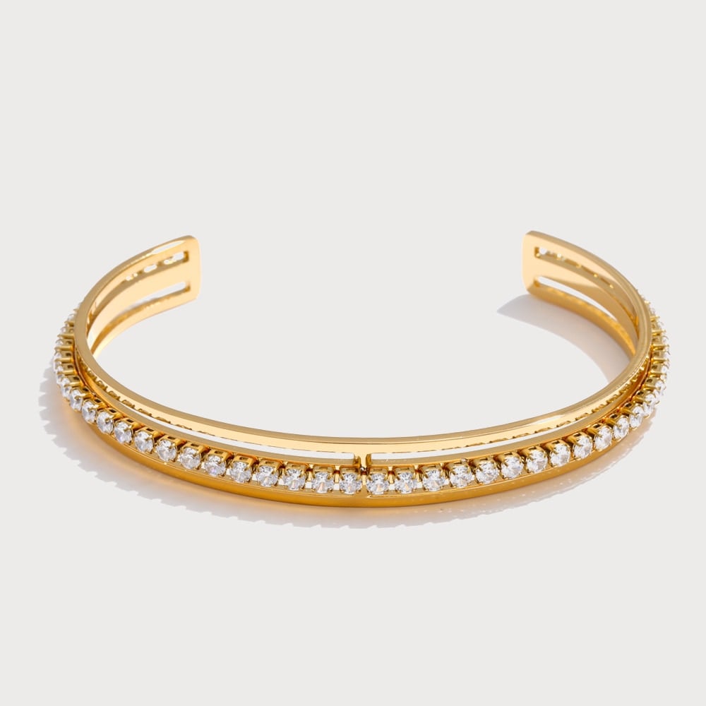 Bracelet jonc ouvert pavé de zircones en acier inoxydable | Bloom × Blaze