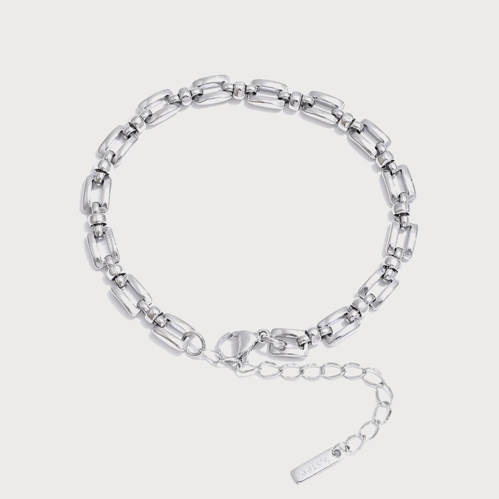 Bracelet à maillons rectangulaires évidés en acier inoxydable doré — coloris Argenté | Bloom × Blaze