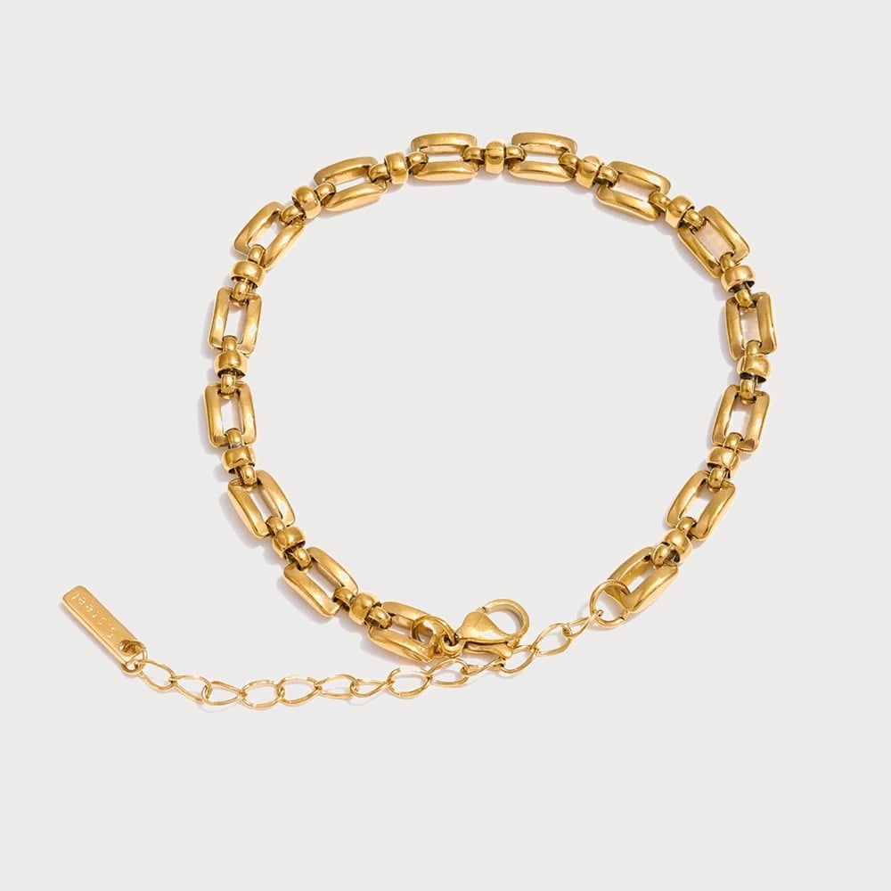 Bracelet à maillons rectangulaires évidés en acier inoxydable doré — coloris Doré | Bloom × Blaze