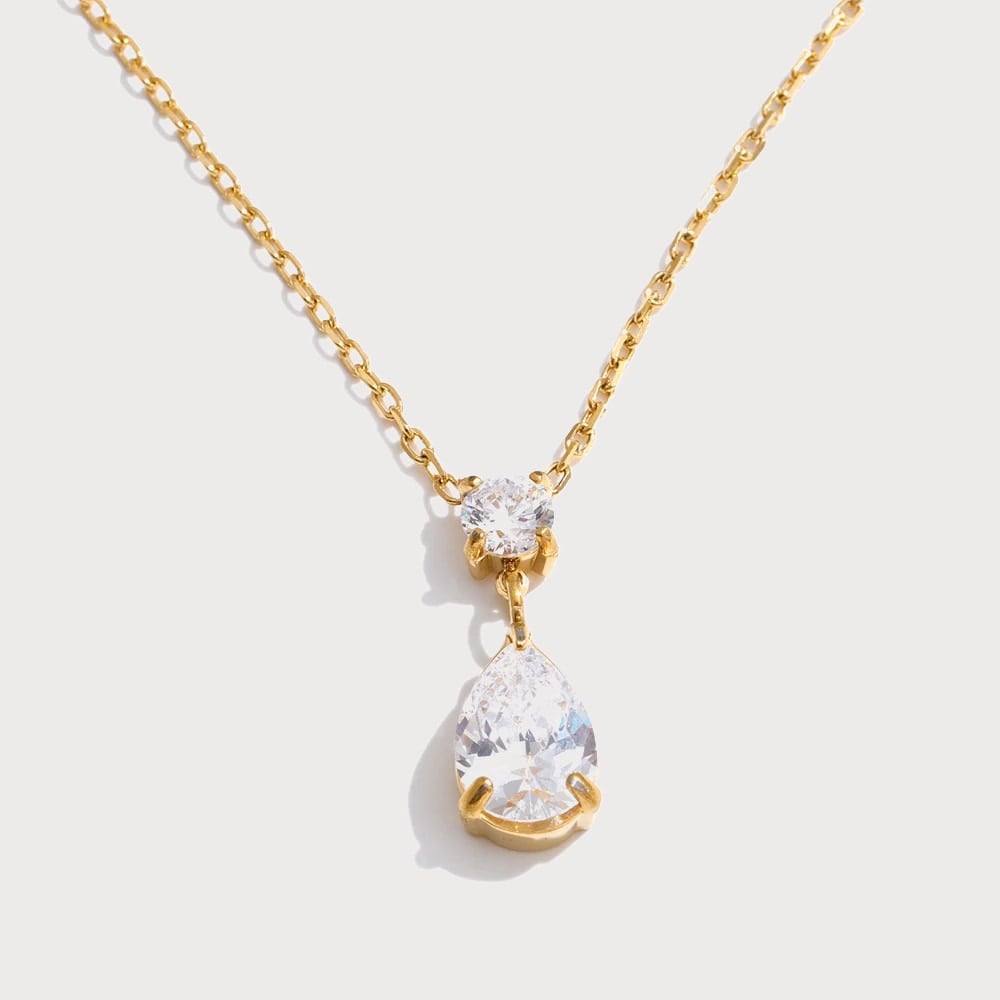 Collier pendentif goutte d'eau en acier inoxydable et zircone — coloris Doré | Bloom × Blaze