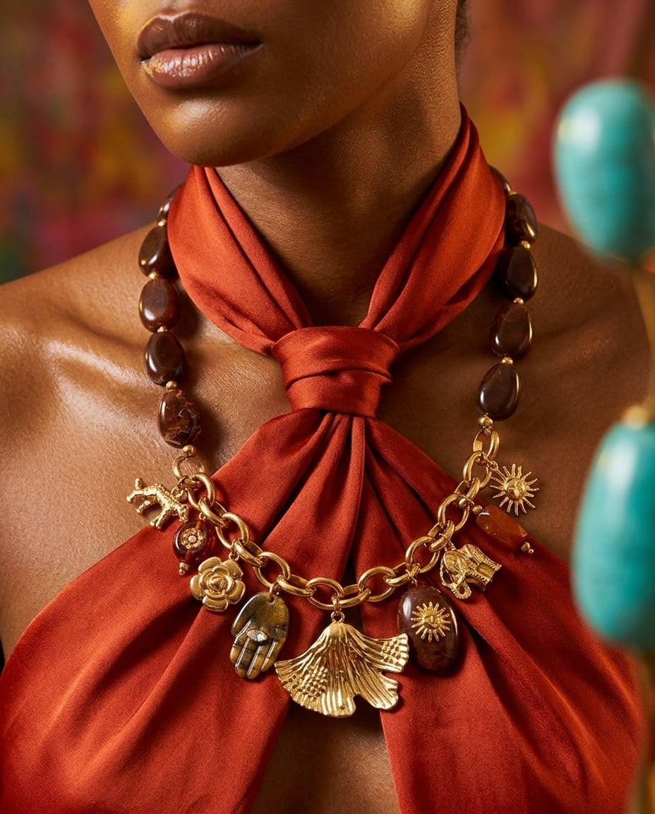 Collier à maillons en acier inoxydable et résine porté | Bloom × Blaze