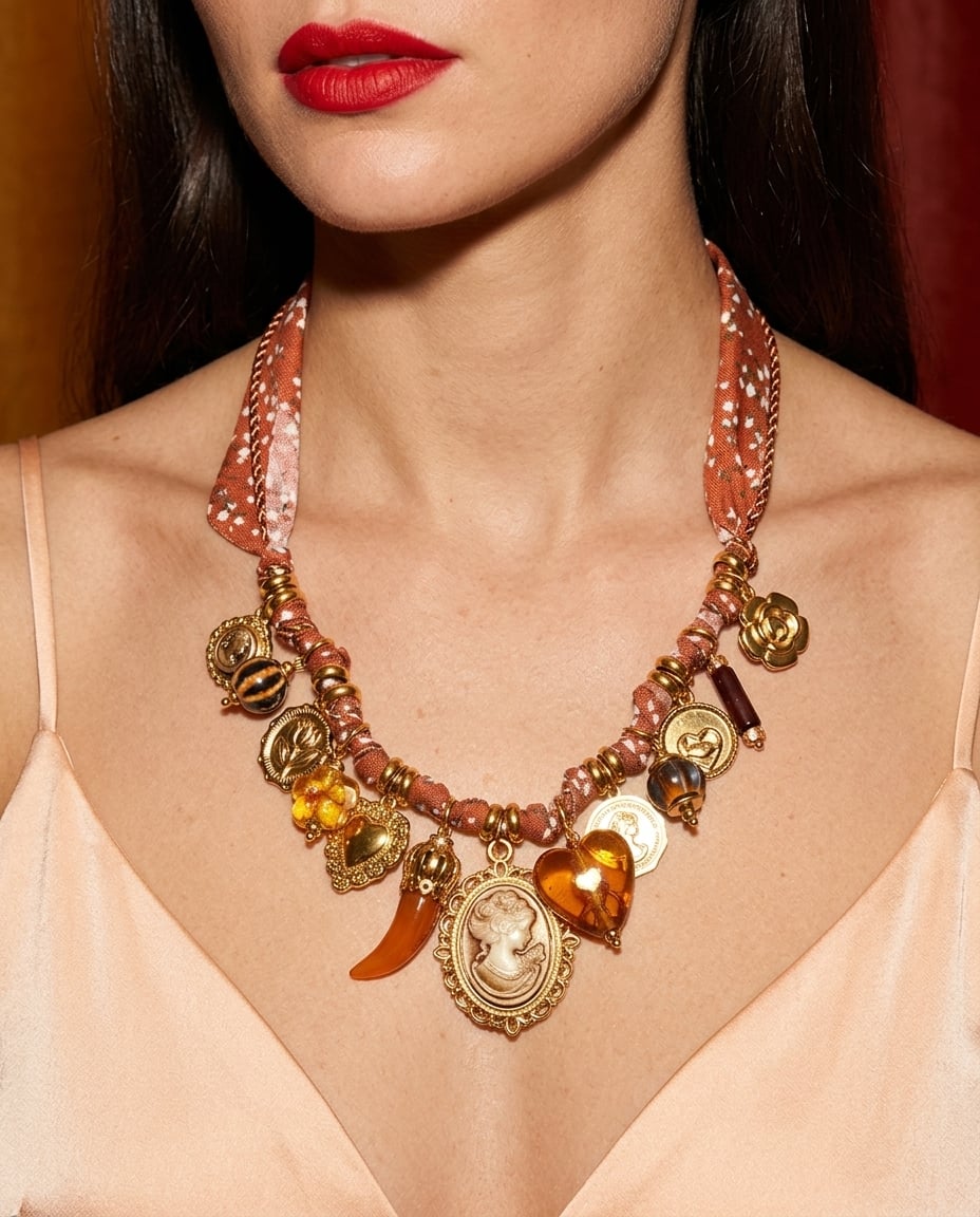 Collier pendentif portrait en acier inoxydable et résine porté | Bloom × Blaze