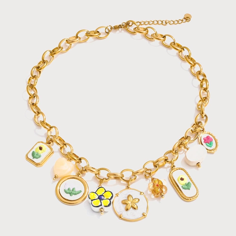 Collier chaîne à breloques en acier inoxydable et acrylique | Bloom × Blaze