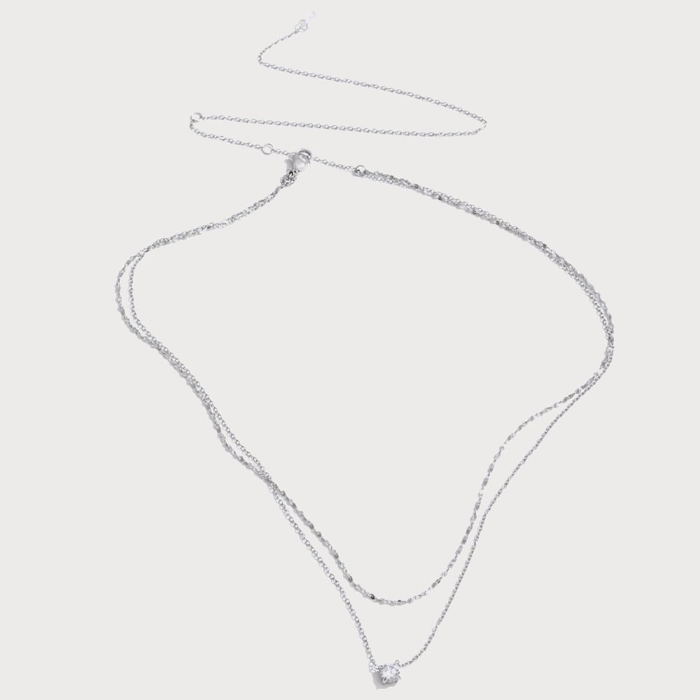 Collier double chaîne superposé et zircone en acier inoxydable | Bloom × Blaze