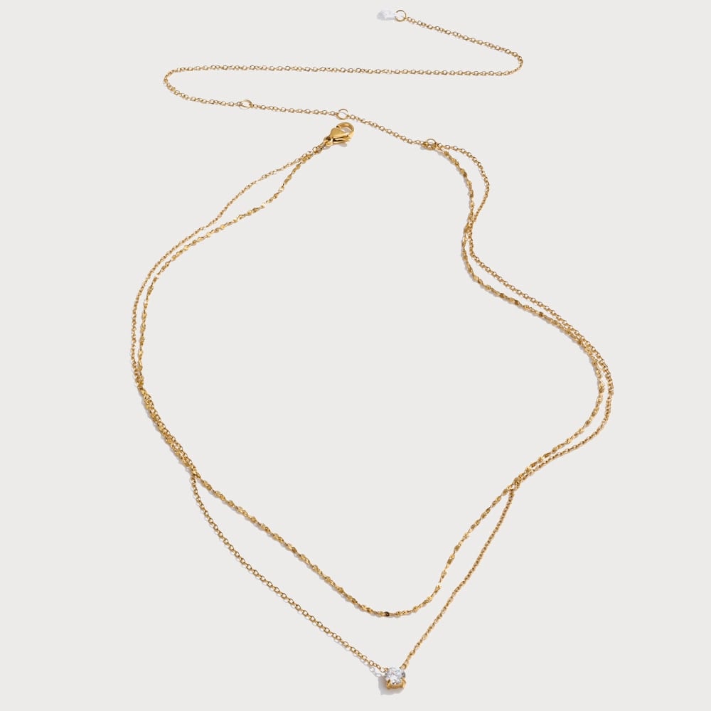 Collier double chaîne superposé et zircone en acier inoxydable | Bloom × Blaze