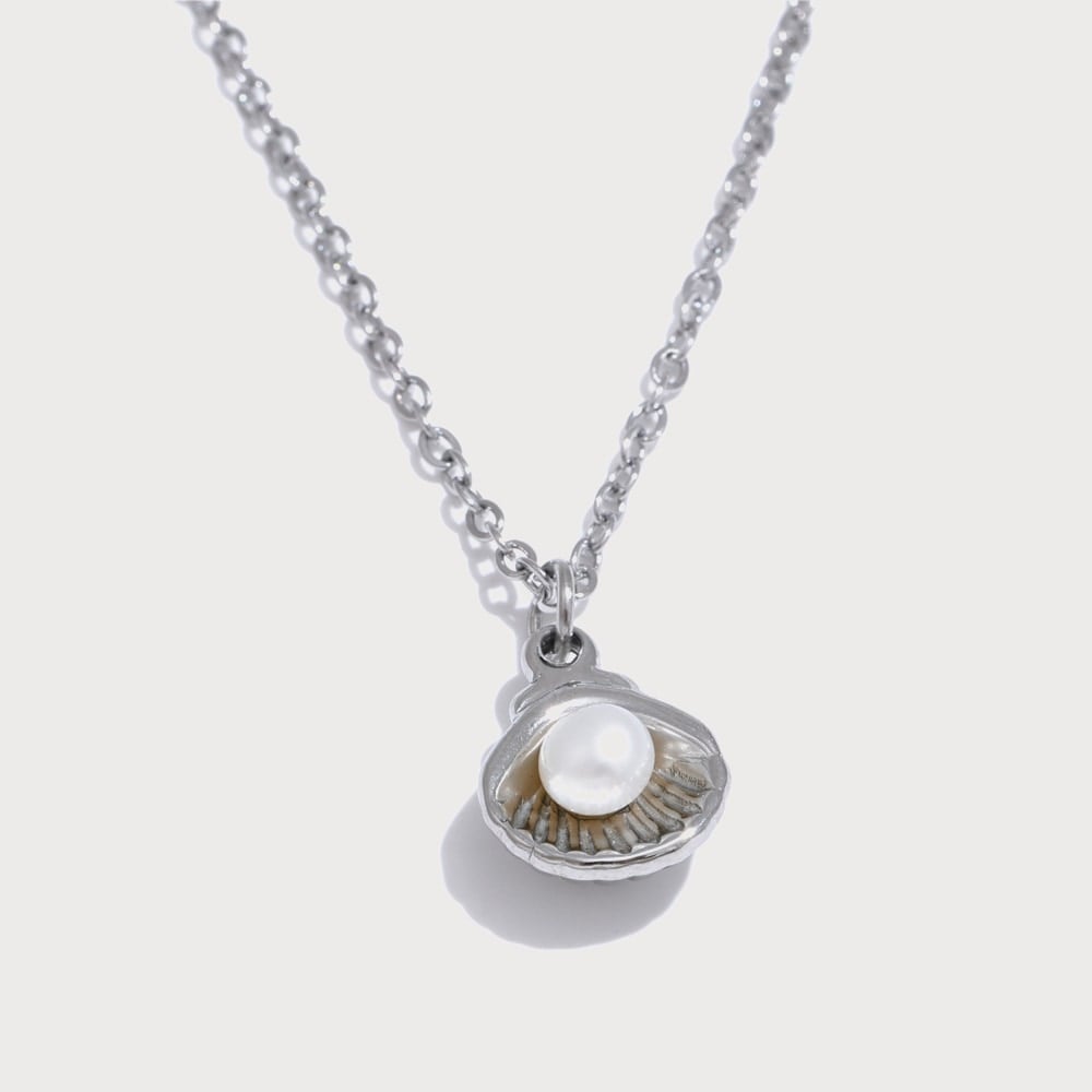 Collier pendentif coquillage et perle en acier inoxydable | Bloom × Blaze