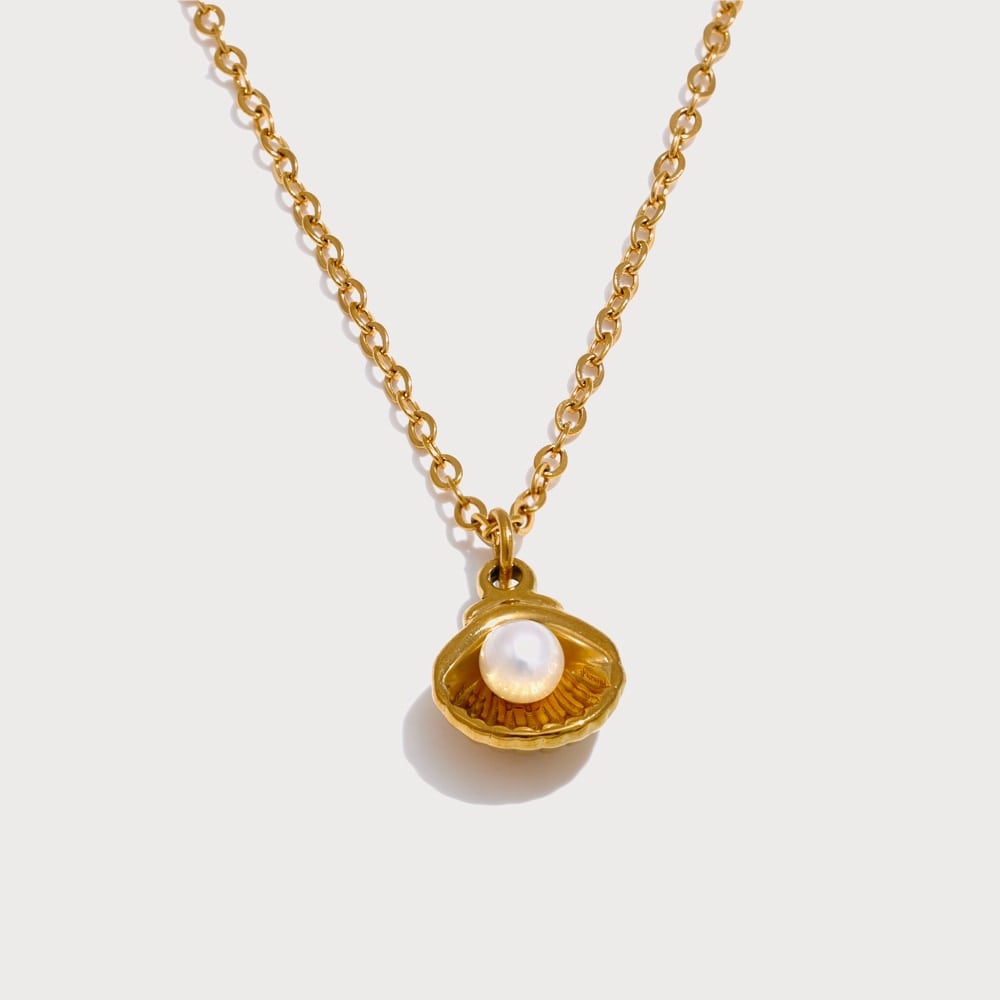 Collier pendentif coquillage et perle en acier inoxydable | Bloom × Blaze