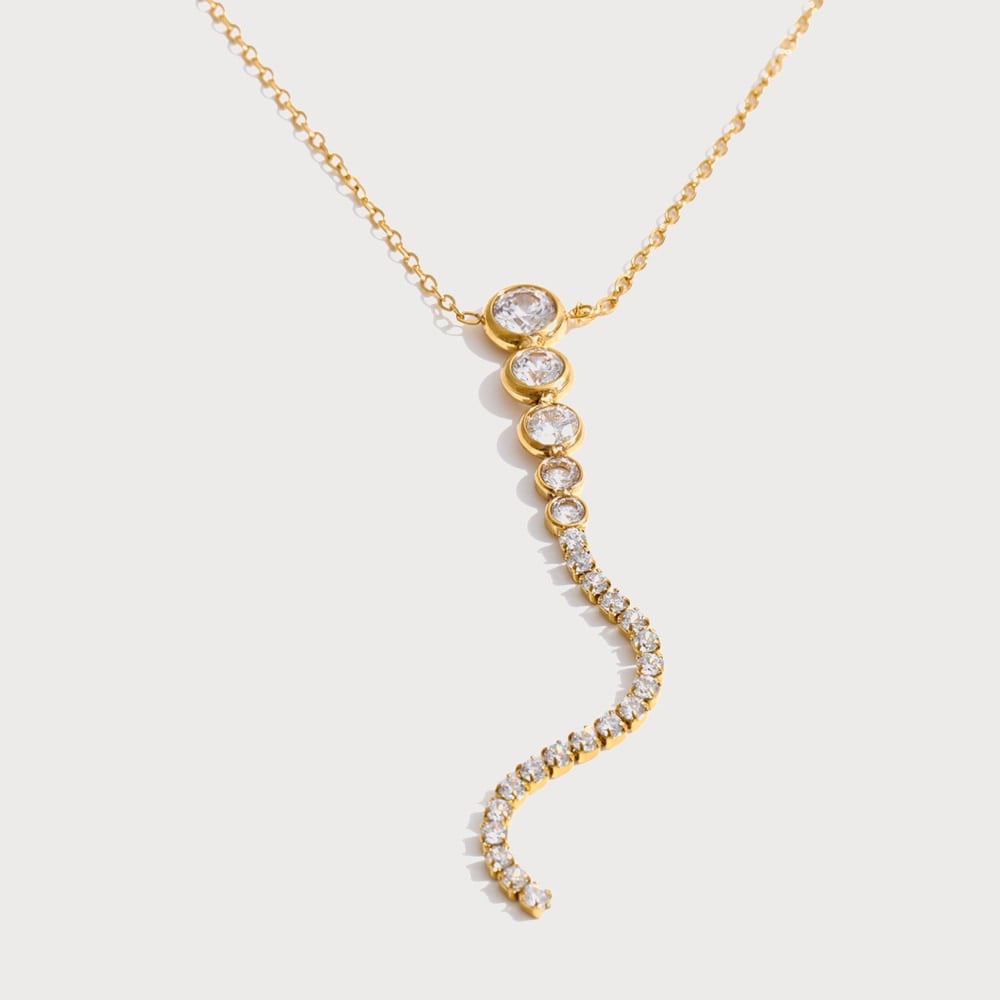 Collier pendentif vague en acier inoxydable et zircone | Bloom × Blaze