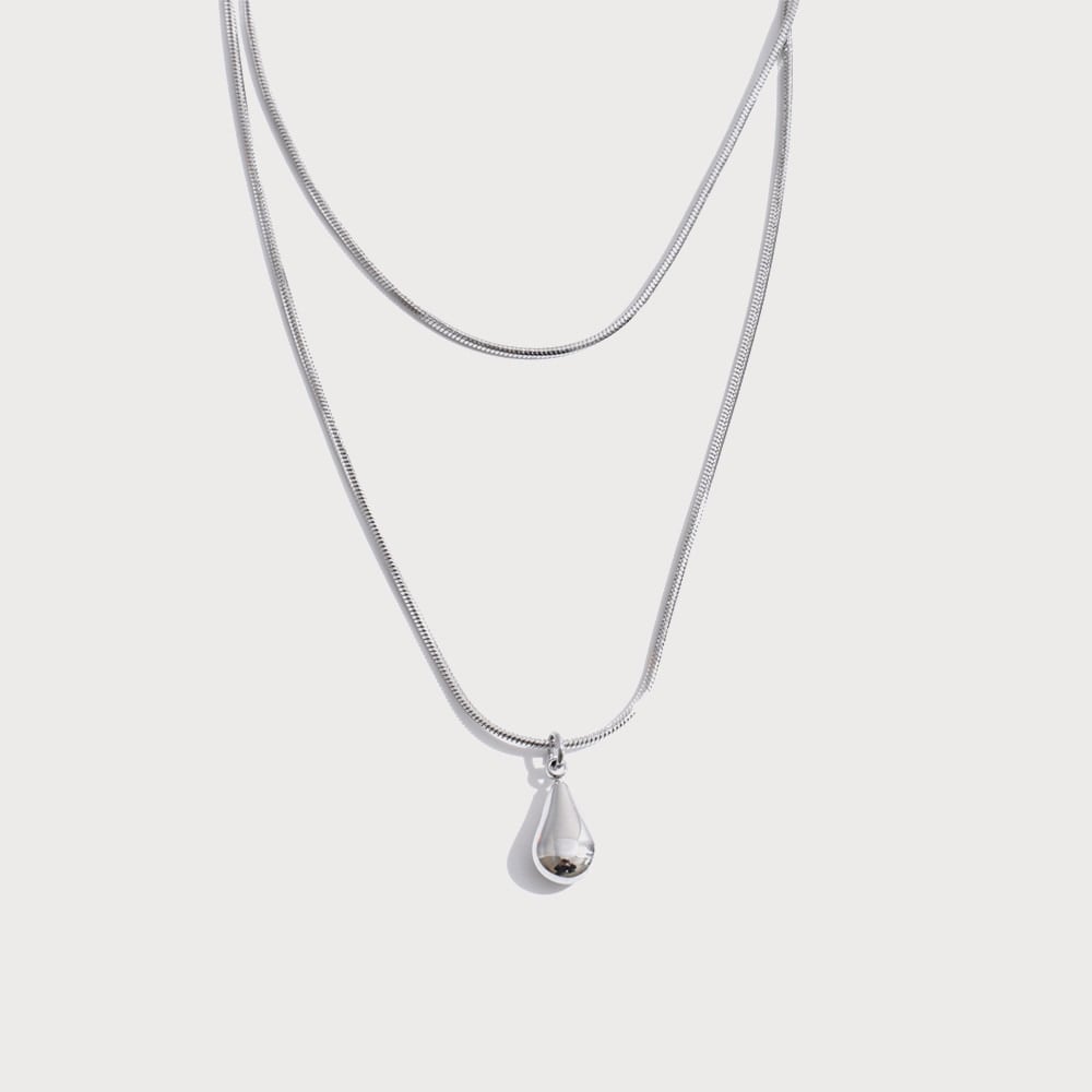 Collier double chaîne à pendentif goutte en acier inoxydable | Bloom × Blaze