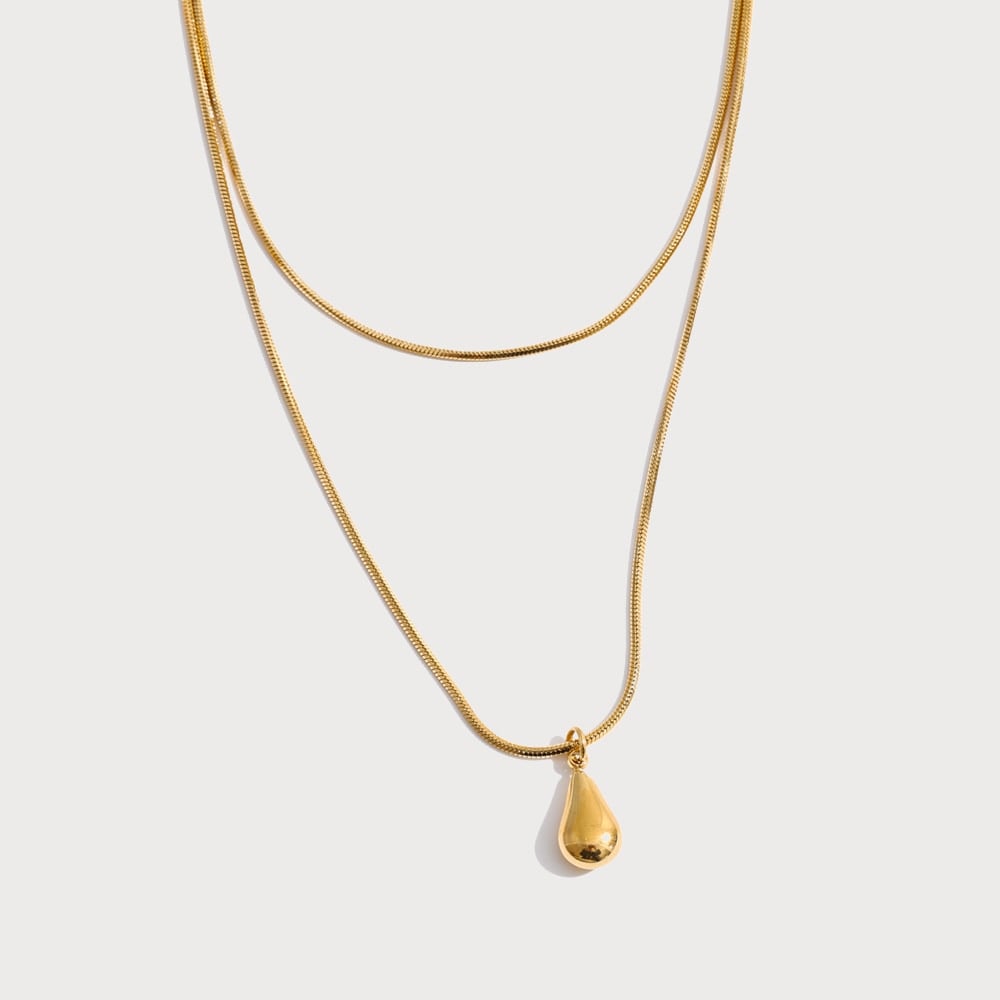 Collier double chaîne à pendentif goutte en acier inoxydable | Bloom × Blaze