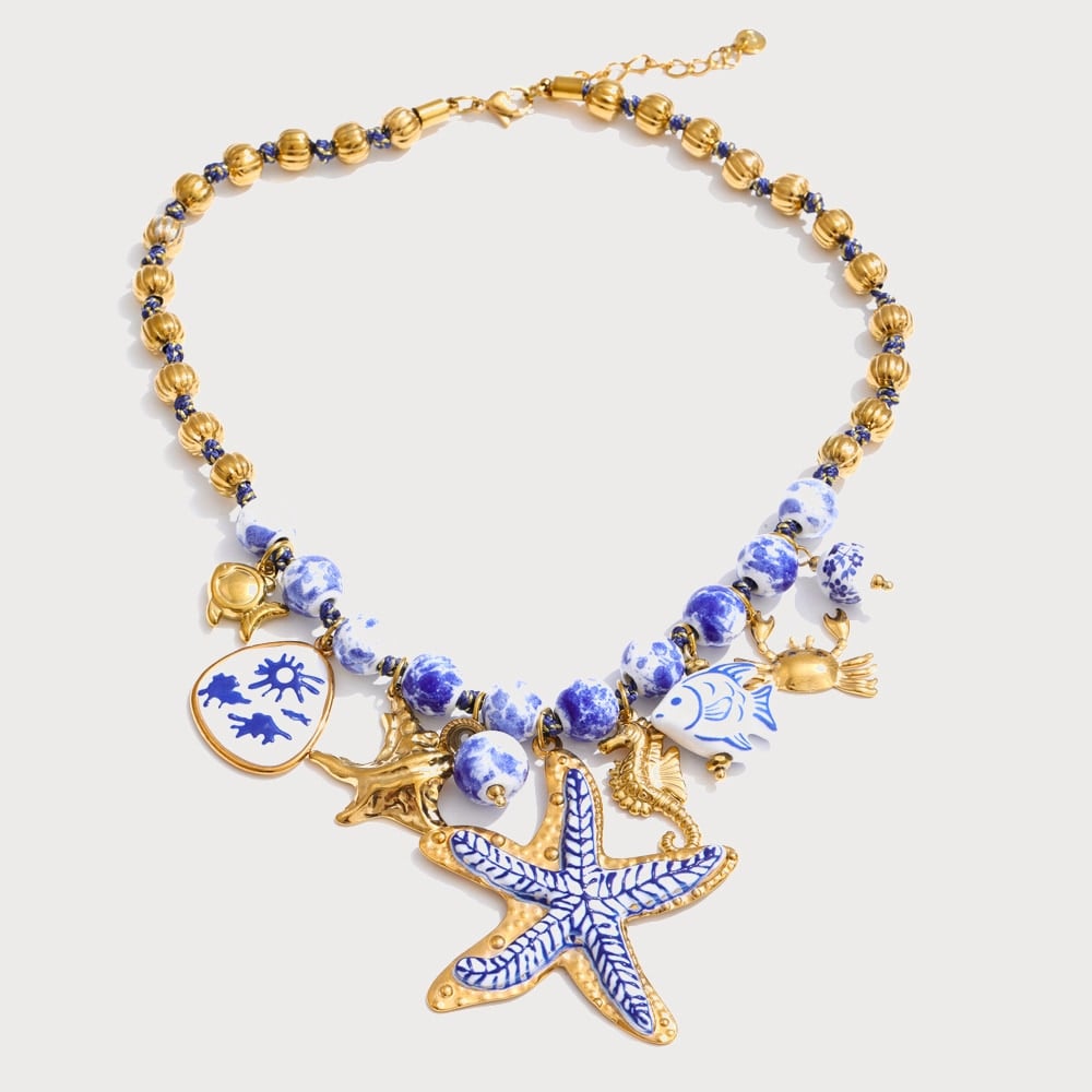 Collier statement étoile de mer en acier inoxydable doré et céramique | Bloom × Blaze