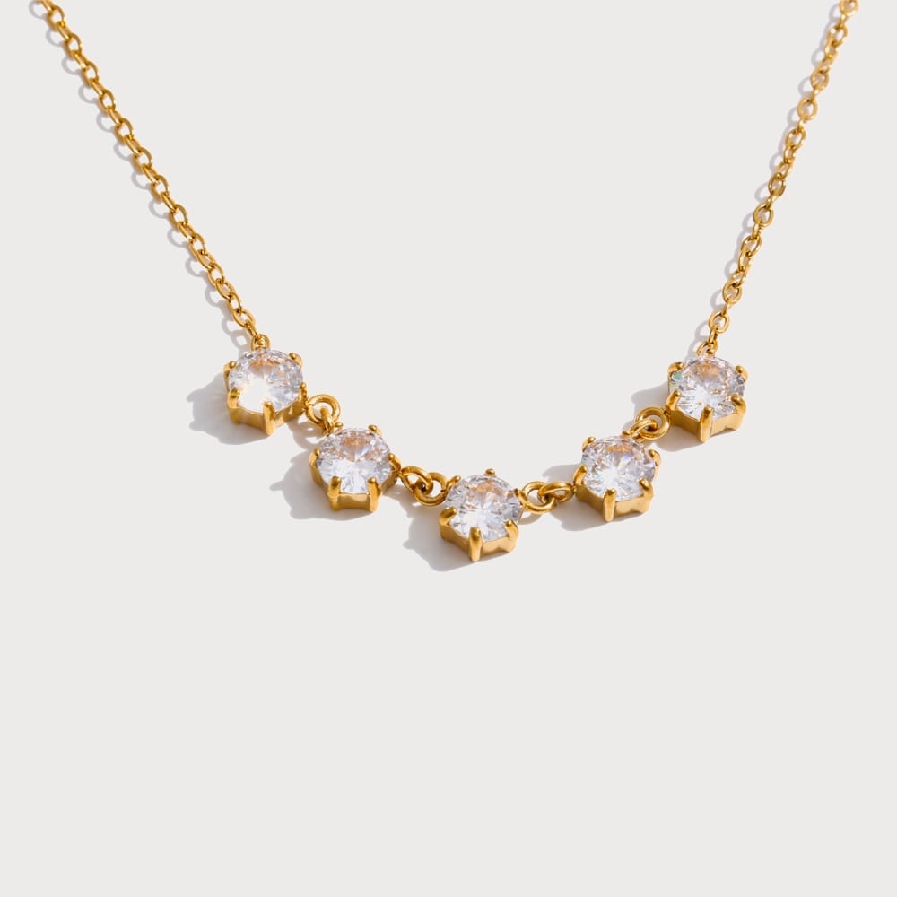 Collier ras-de-cou à cinq zircones serties en acier inoxydable | Bloom × Blaze
