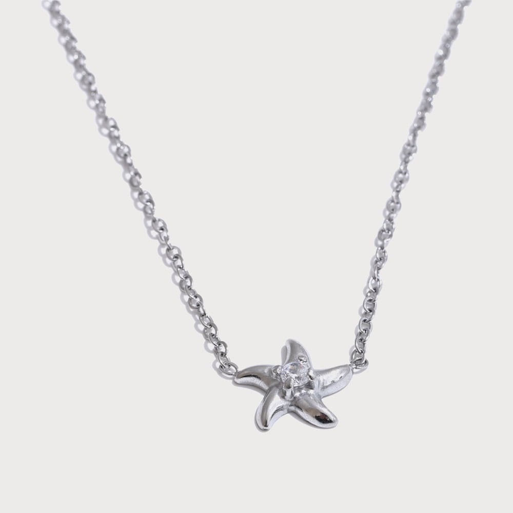 Collier pendentif étoile de mer et zircone en acier inoxydable | Bloom × Blaze