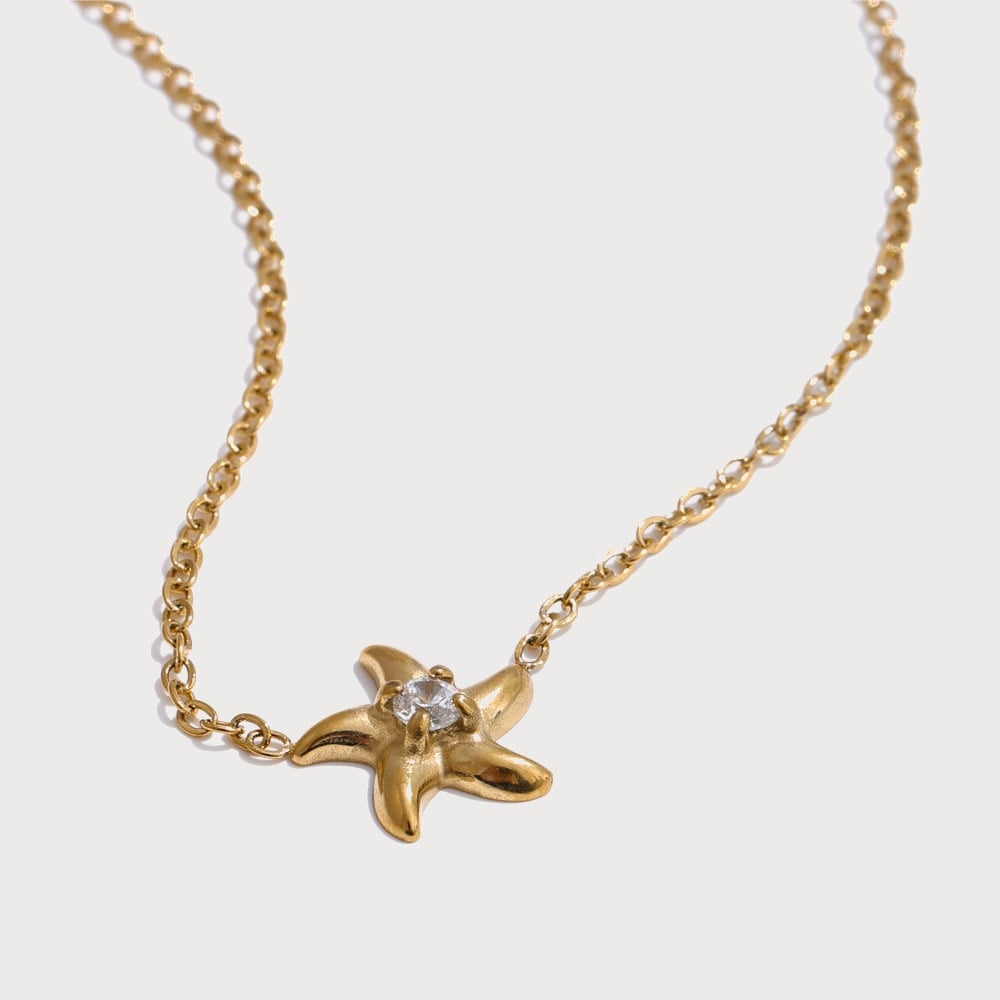 Collier pendentif étoile de mer et zircone en acier inoxydable | Bloom × Blaze