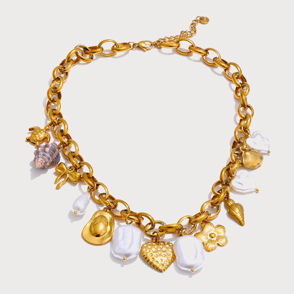 Collier à gros maillons et breloques marines en acier inoxydable doré | Bloom × Blaze