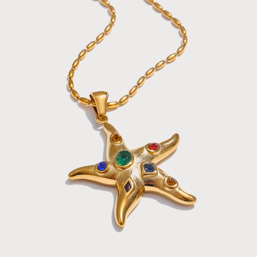 Collier pendentif étoile de mer coloré en acier inoxydable doré | Bloom × Blaze