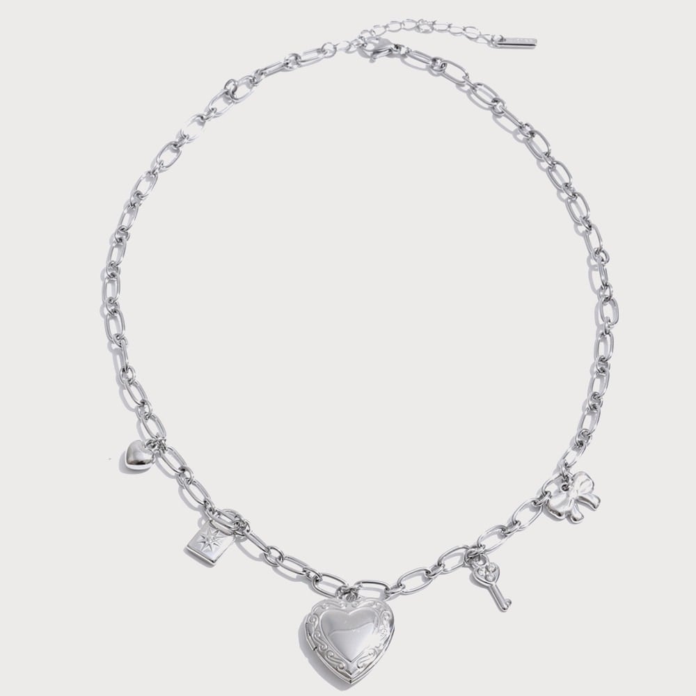 Collier à breloques et médaillon cœur en acier inoxydable | Bloom × Blaze