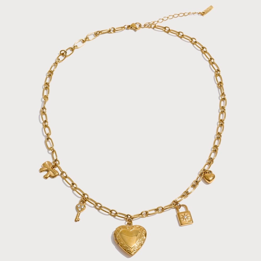 Collier à breloques et médaillon cœur en acier inoxydable | Bloom × Blaze