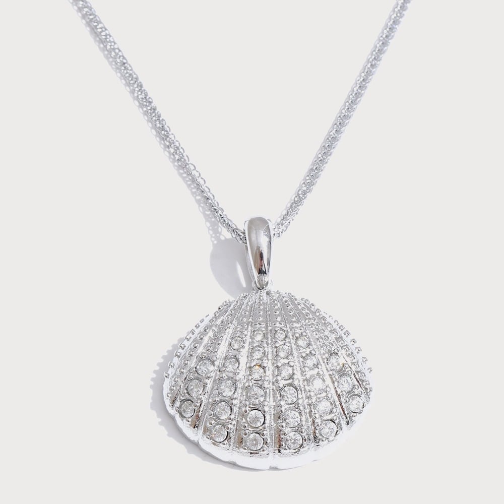 Collier pendentif coquille pavé de zircone en acier inoxydable | Bloom × Blaze