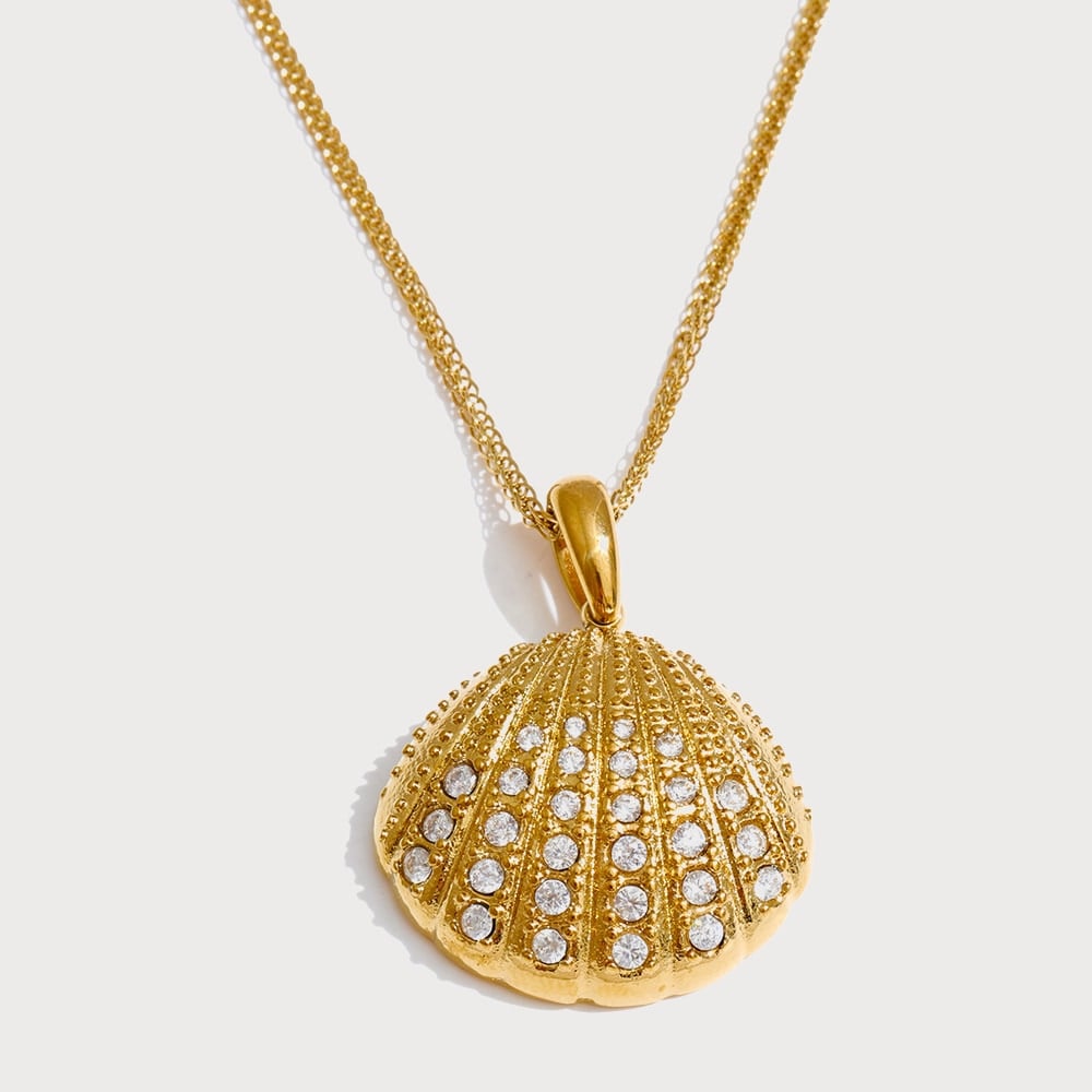 Collier pendentif coquille pavé de zircone en acier inoxydable | Bloom × Blaze