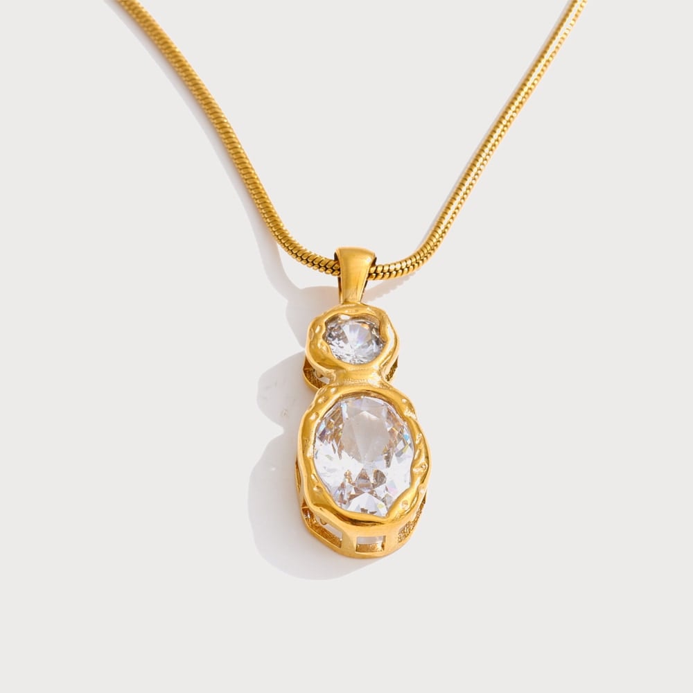 Collier pendentif double zircone en acier inoxydable doré | Bloom × Blaze