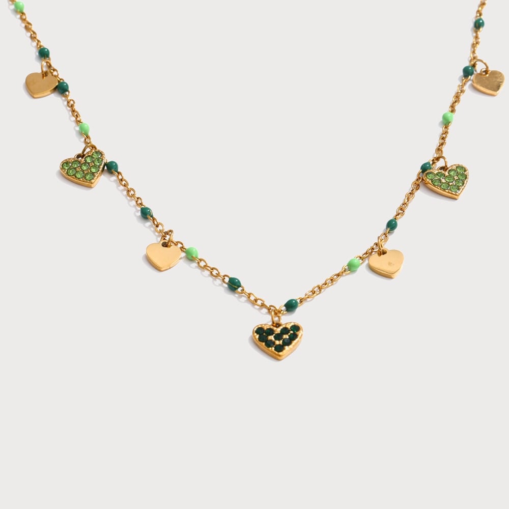 Collier à pampilles cœurs et strass en acier inoxydable doré | Bloom × Blaze