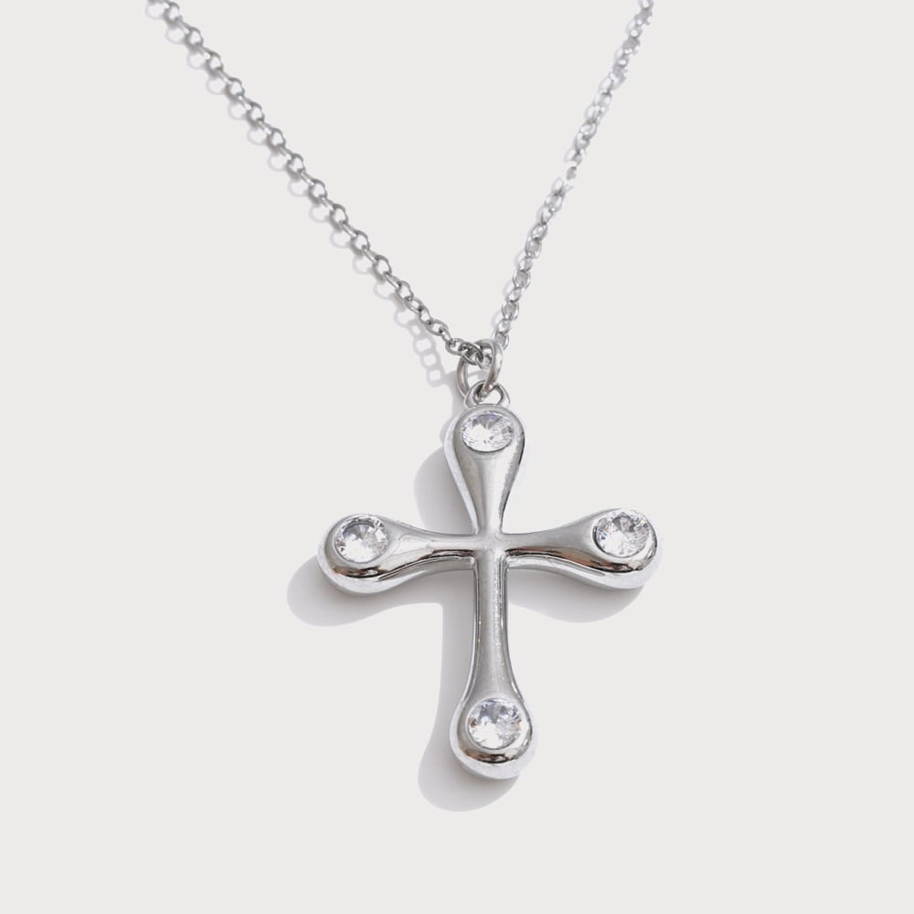 Collier pendentif croix sertie de zircones en acier inoxydable | Bloom × Blaze