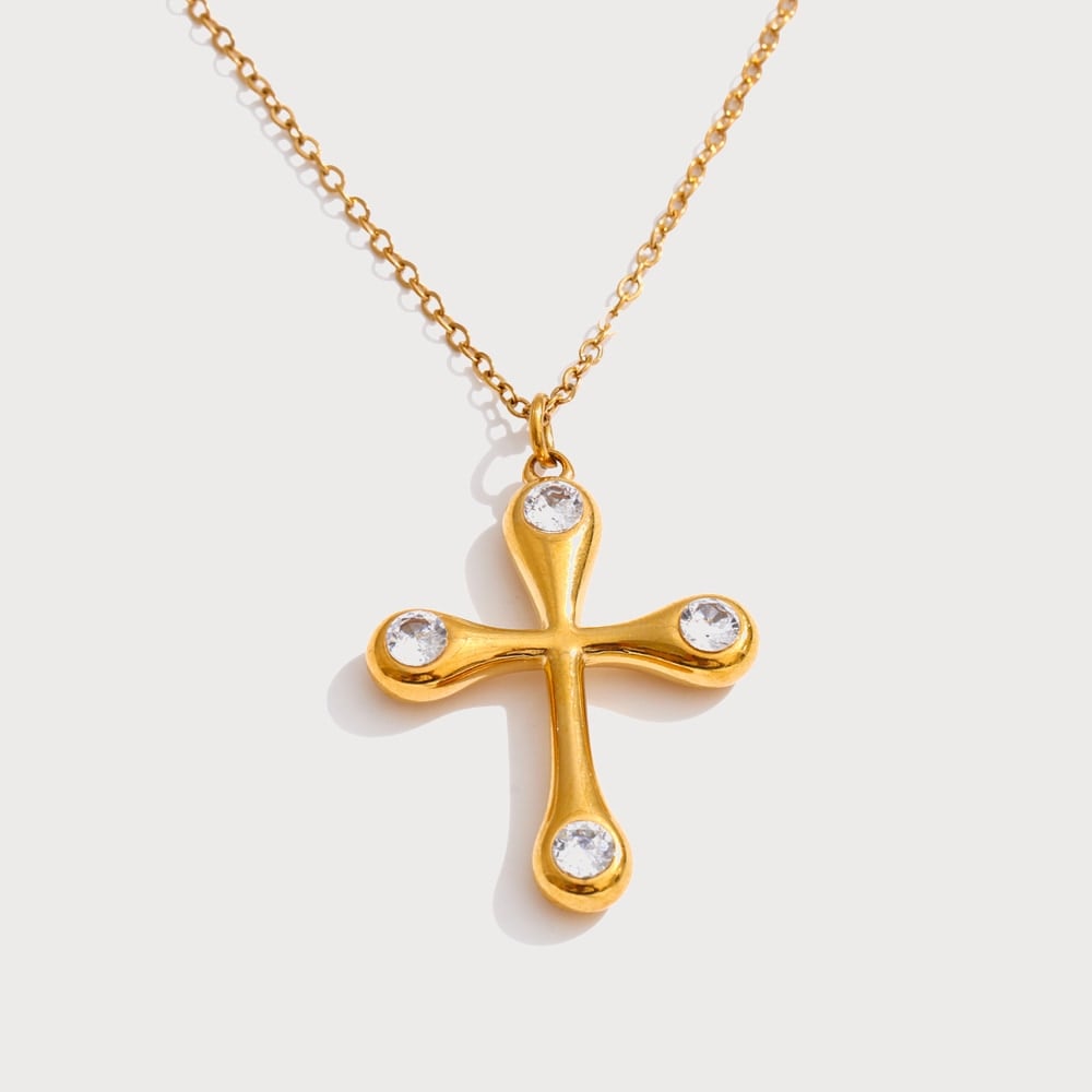 Collier pendentif croix sertie de zircones en acier inoxydable | Bloom × Blaze